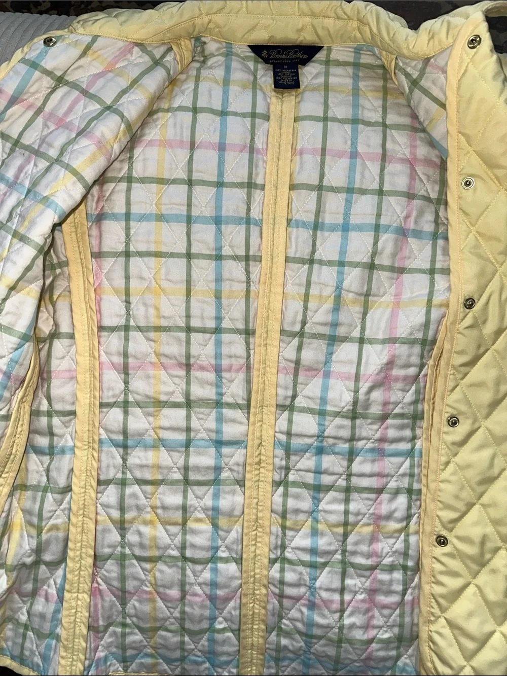 Brooks Brothers Women’s Diamond Quilted Barn Jacket - Pale Yellow/ Plaid Lining